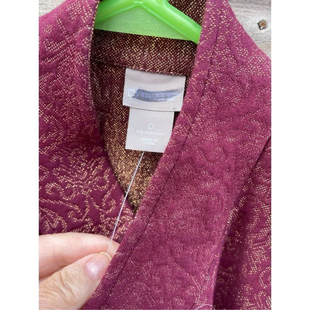 Chico’s size Small long open front jacket , lagenlook coastal